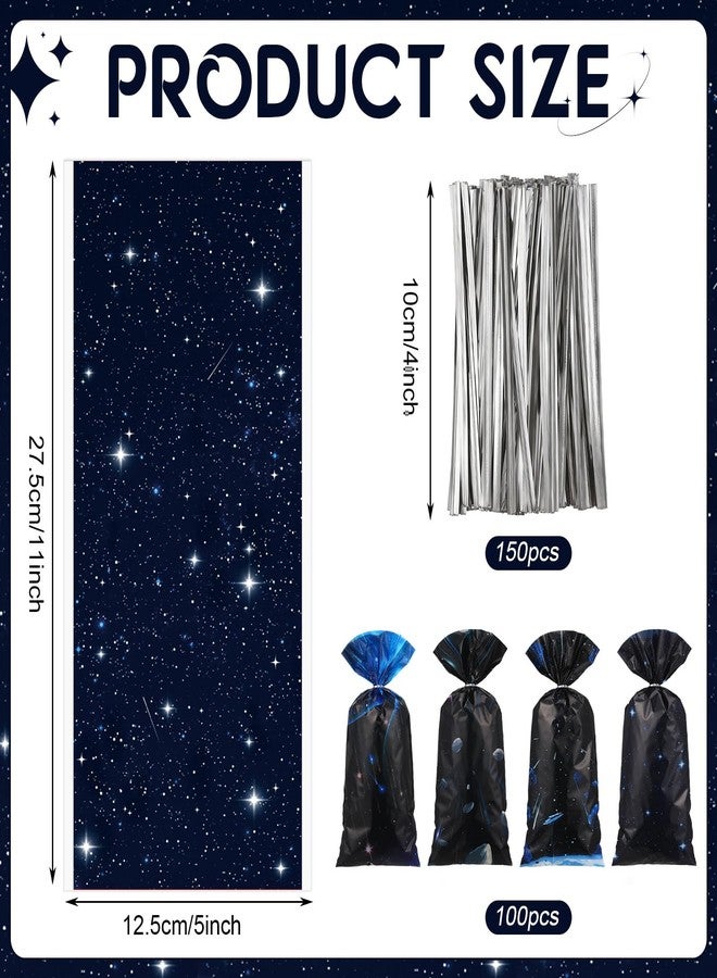 جلينمال أكياس هدايا حفلات جلينمال، 100 قطعة، بتصميم نجوم أفلام المجرة، مع أربطة، مقاس 10.8 × 5 بوصة، مصنوعة من السيلوفان، بتصميم فضائي، مثالية لتزيين حفلات أعياد الميلاد ذات الطابع الفضائي. - Image 2